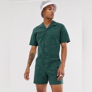 ASOS DESIGN utility short boilersuit romper in washed green size W32